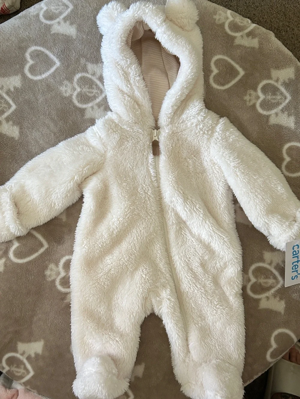 Carter's Cream Plush Bear Hooded One-Piece